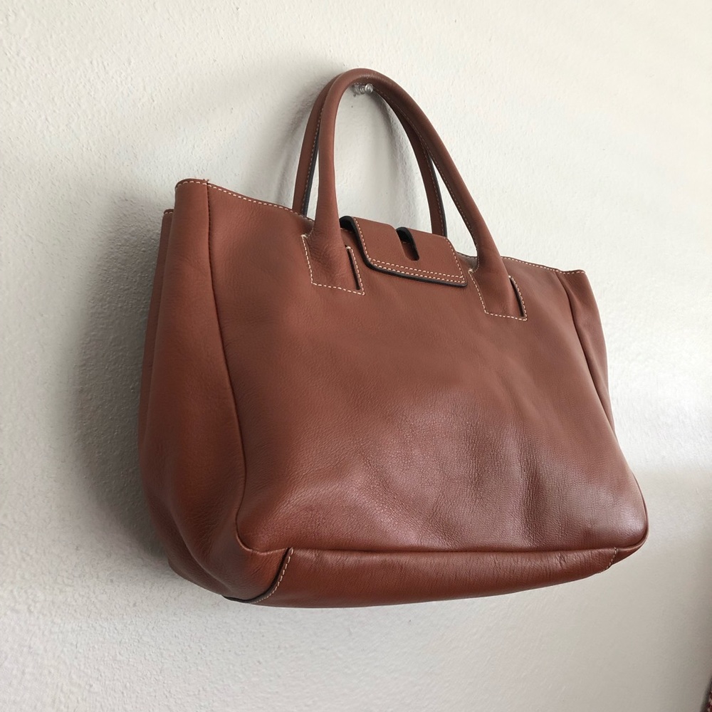 Adrienne Vittadini Camel Brown Leather Tote Bag - Picture 12 of 14